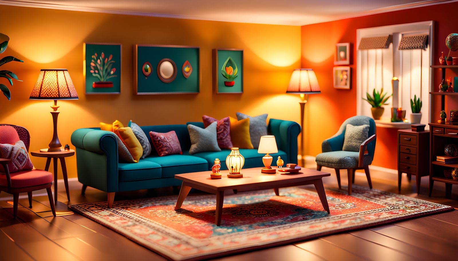 Whimsical Miniature Living Room with Dolls