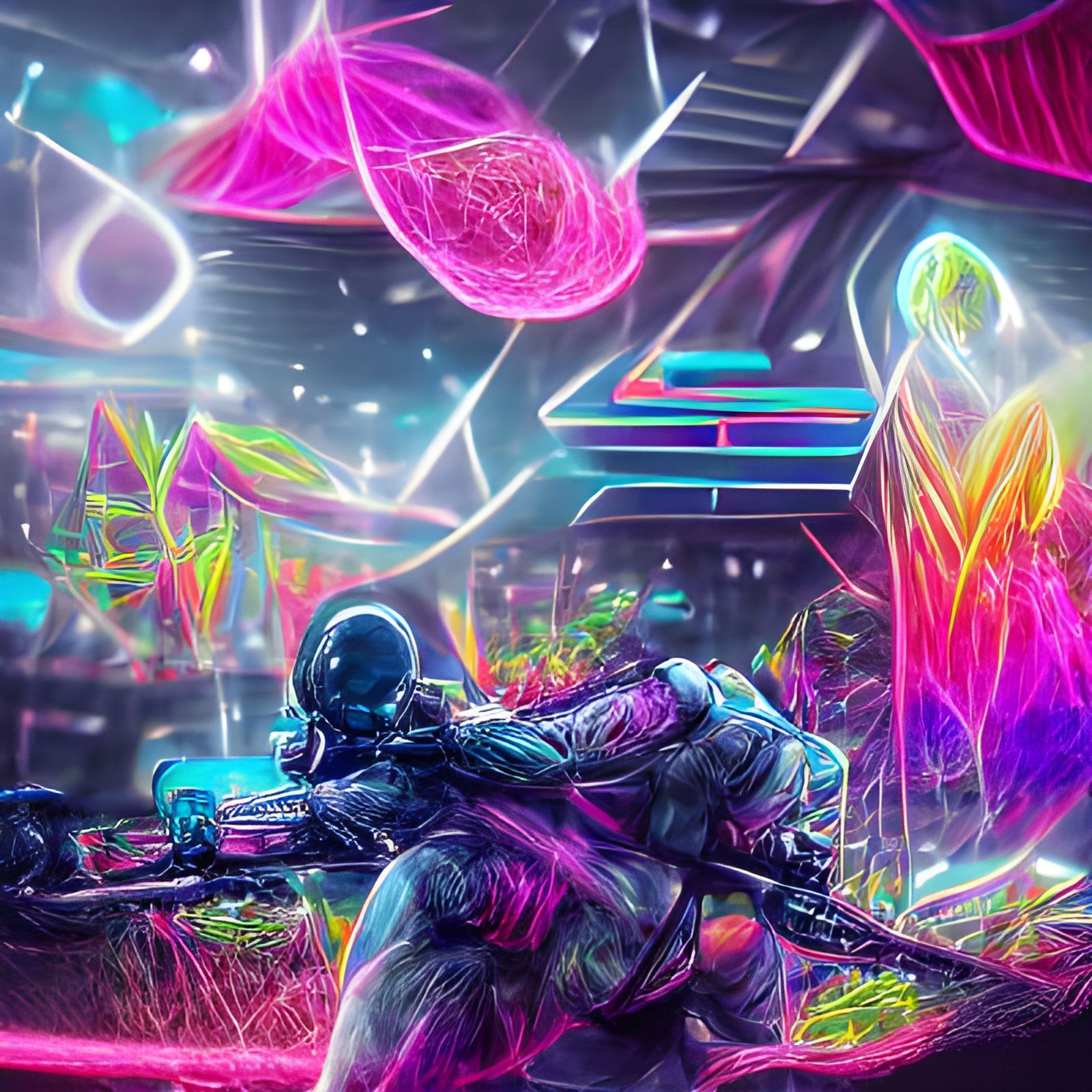 Neon Warzone: Holographic Cosmic Illustration