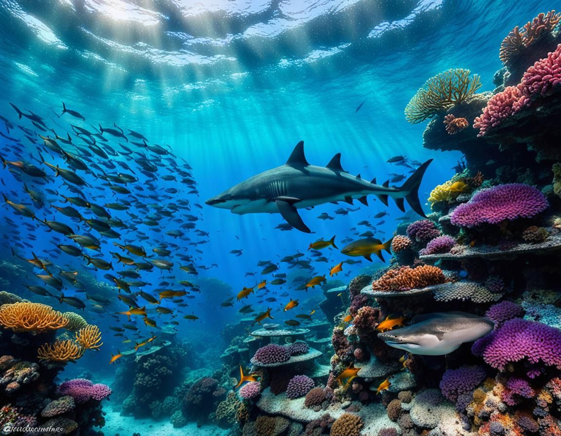 Sharks Gracefully Swimming Through a Coral Reef