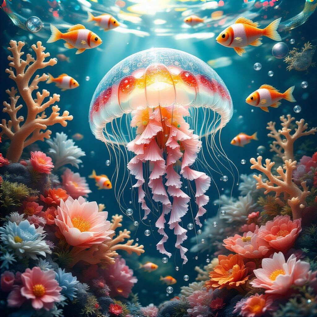 Underwater Scene with Bioluminescent Coral in Pop Art Style