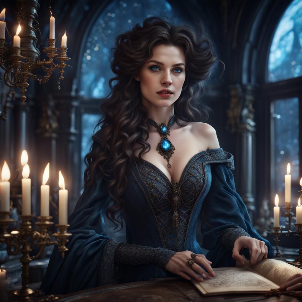 Winter Sorceress Conjuring Magic in Victorian Style