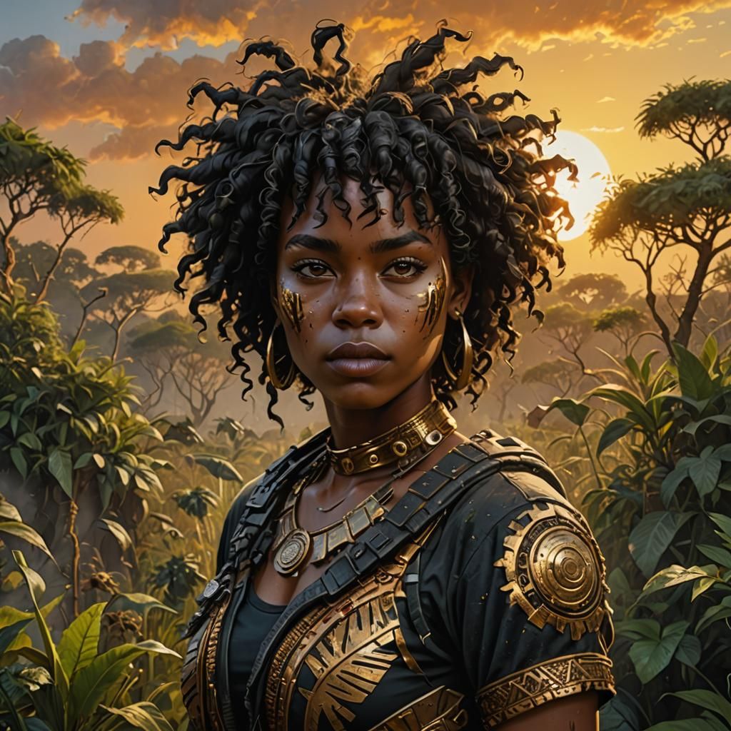 Post-Apocalyptic Woman in Overgrown Landscape, Hyperrealism