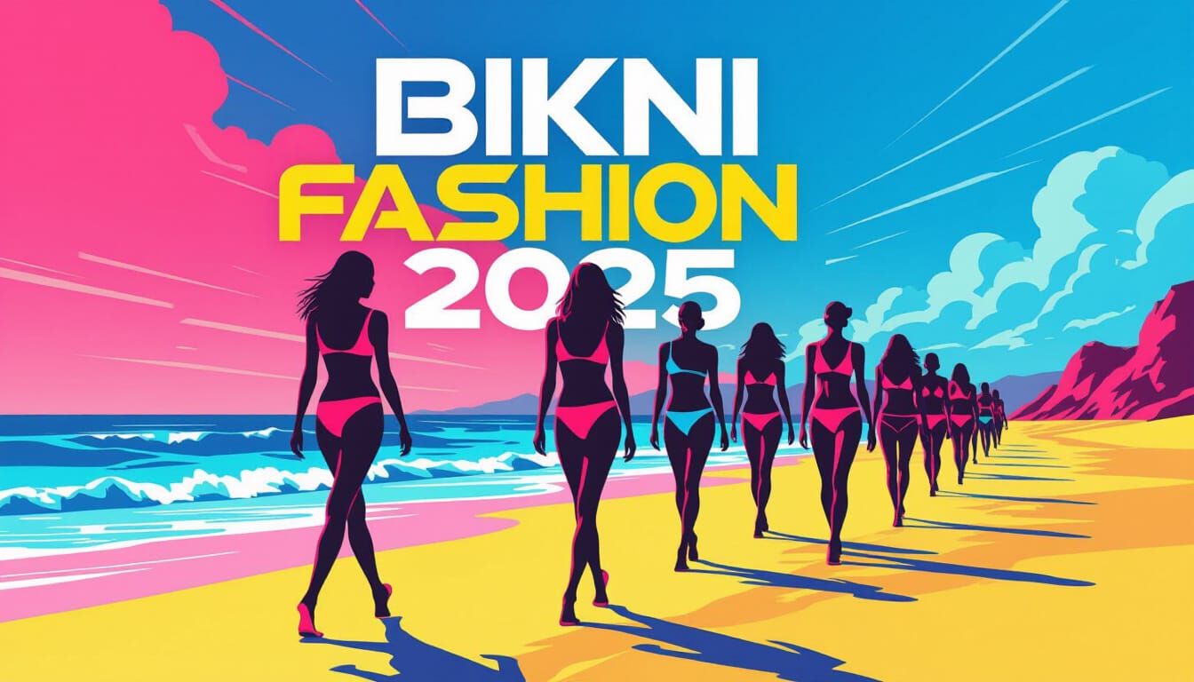 Neon Bikini Fashion Show on Summer Beach Runway