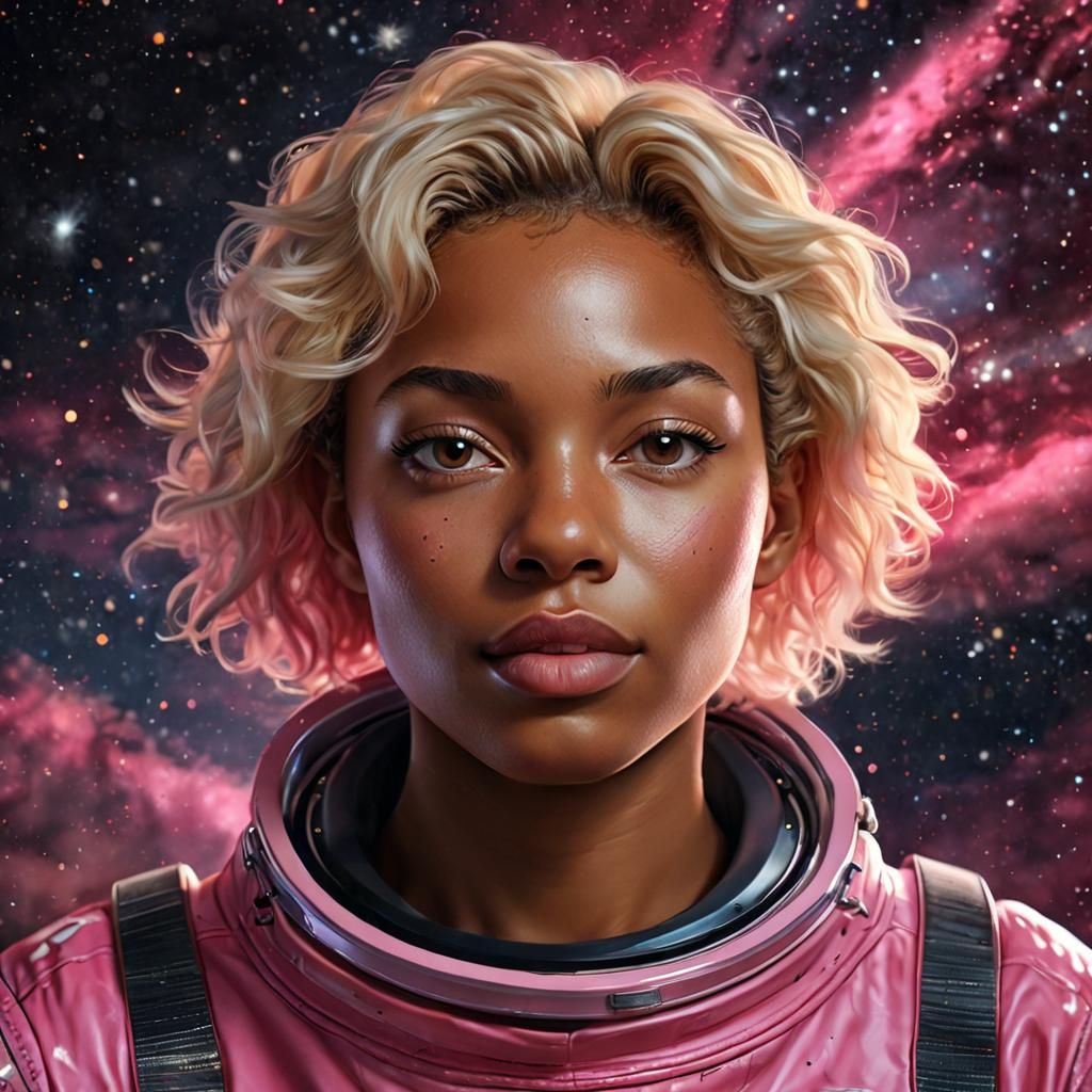 Black Woman in Pink Ferrari Astronaut Suit: Digital Art