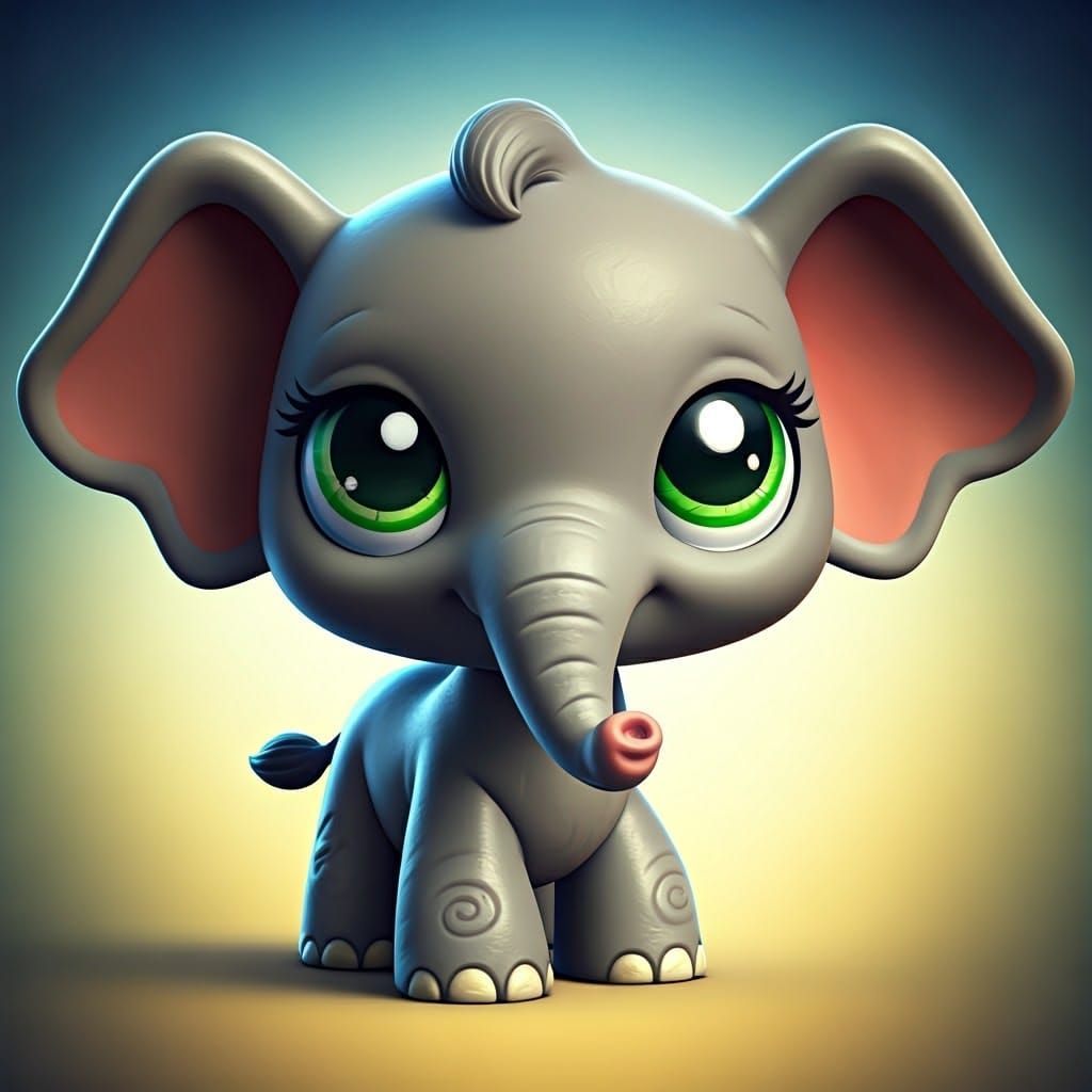 Stylized Grey Elephant Toy in Radiant Gradient Background