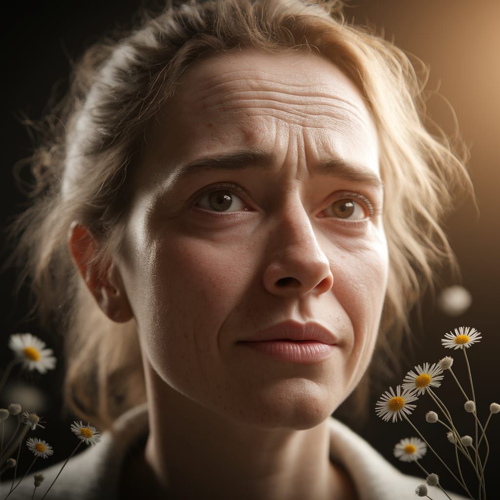 Expressive Portrait with Floral Accents in Photography Style