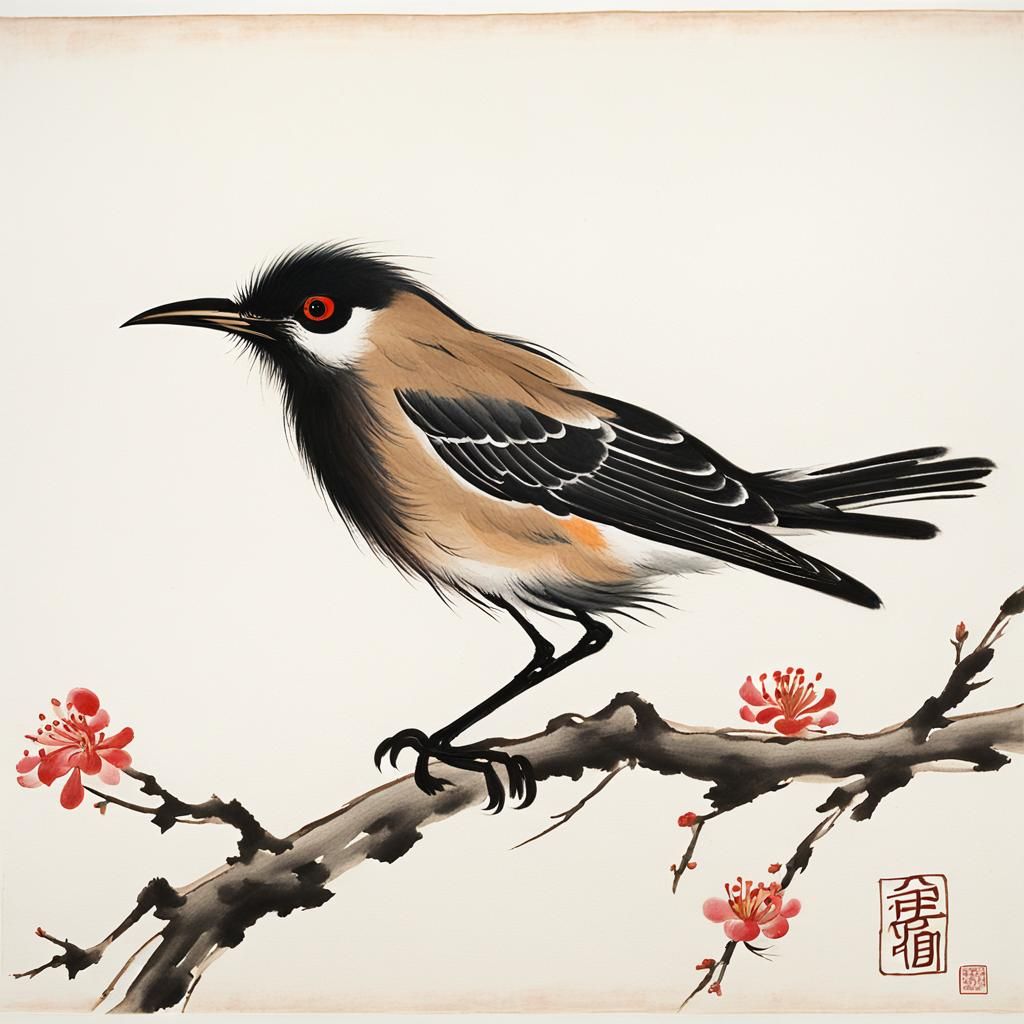Chinese Flower-and-Bird Painting of Solitary Bird