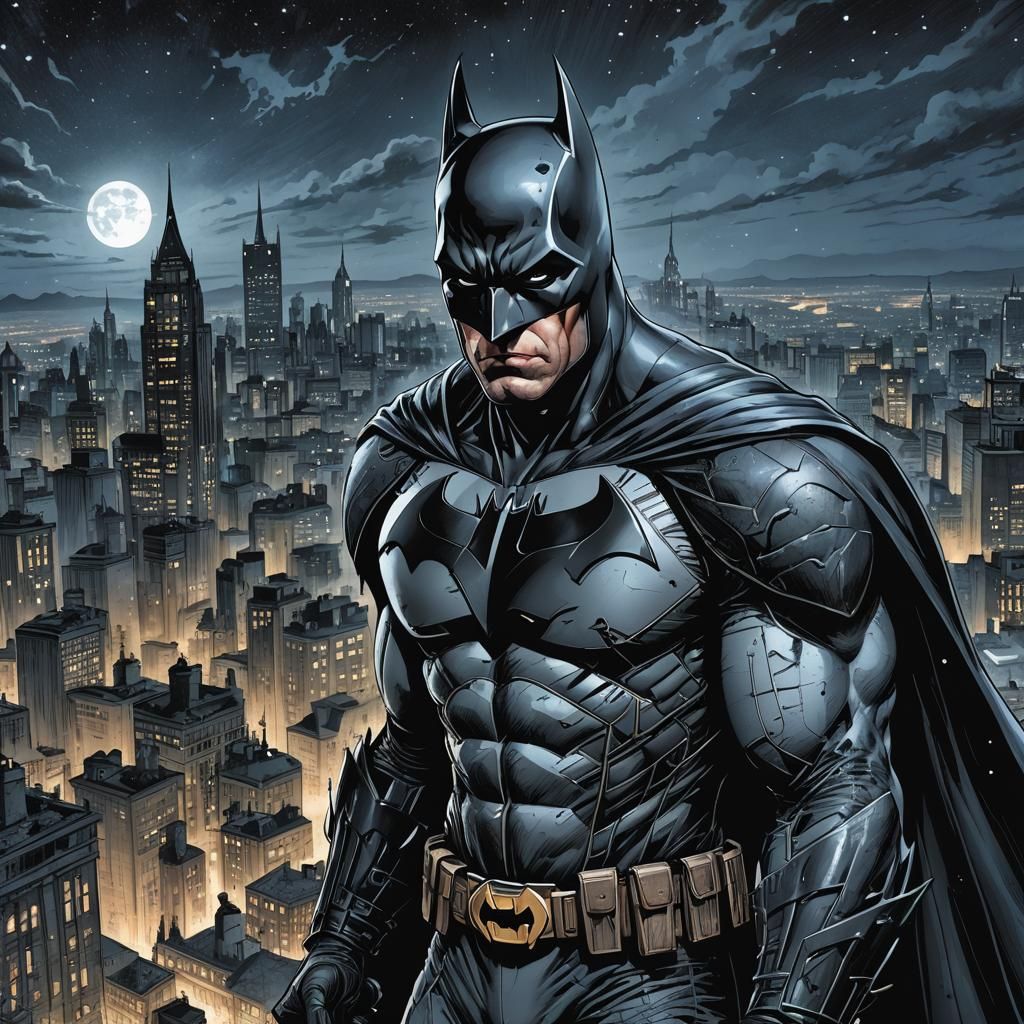 Raw Batman in Dark Comic Book Illustration