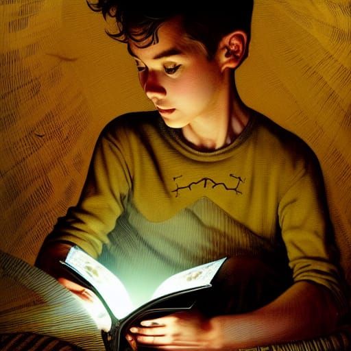 Boy Reading in Tent: Rockwell-esque Digital Illustration
