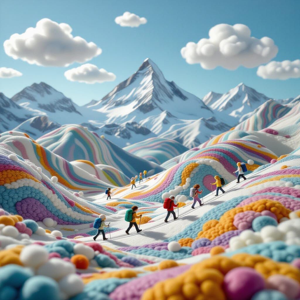 Surreal Yarn Alps With Felt Dolls