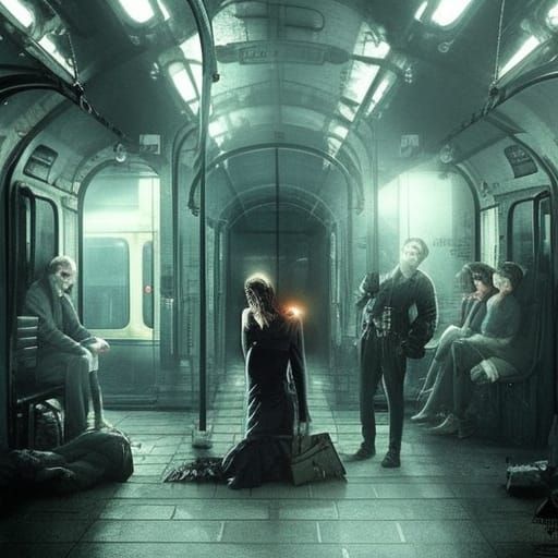 Electric Shock in Train Station: Dark Fantasy Art