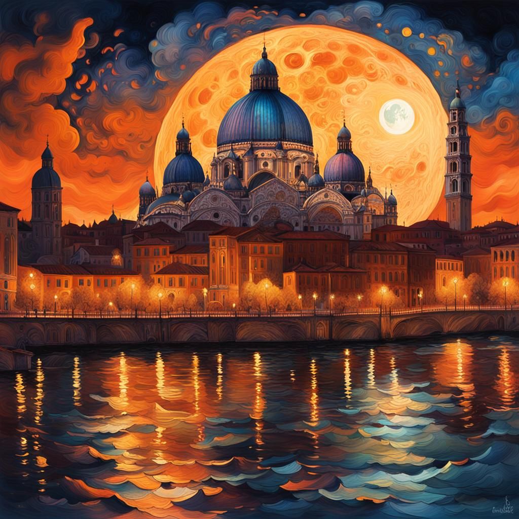 St. Mark's Basilica Under Fiery Astral Moon