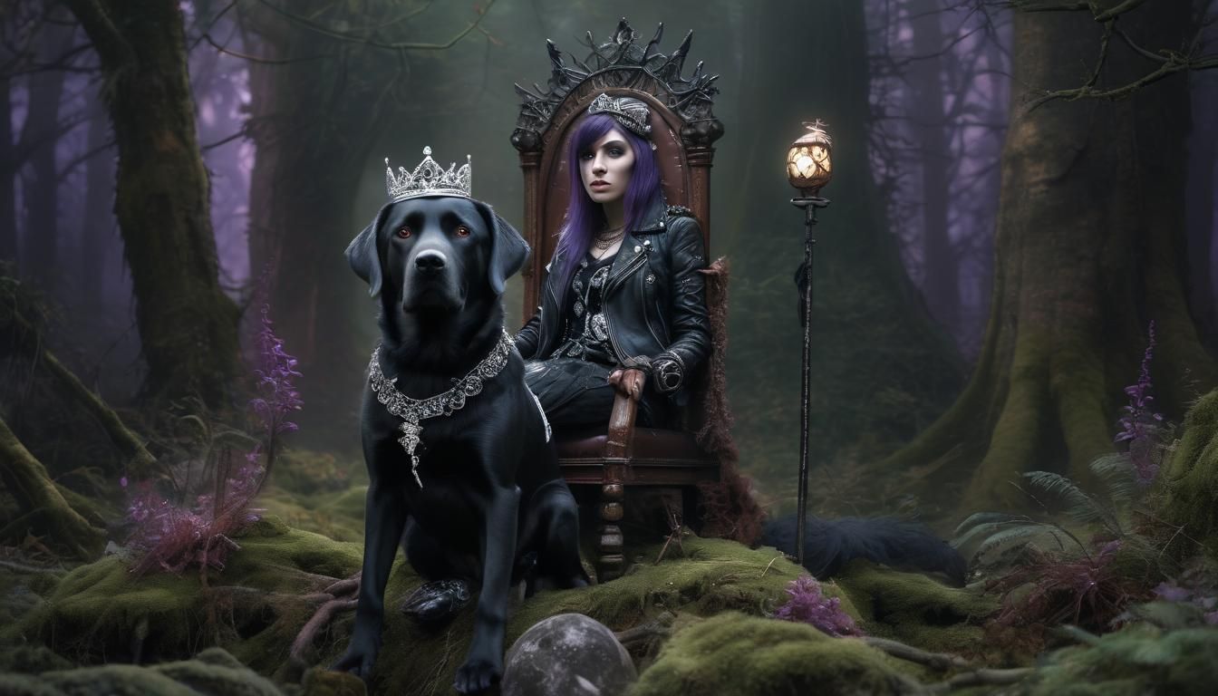 Punk Rock Princess Labrador in Misty Forest