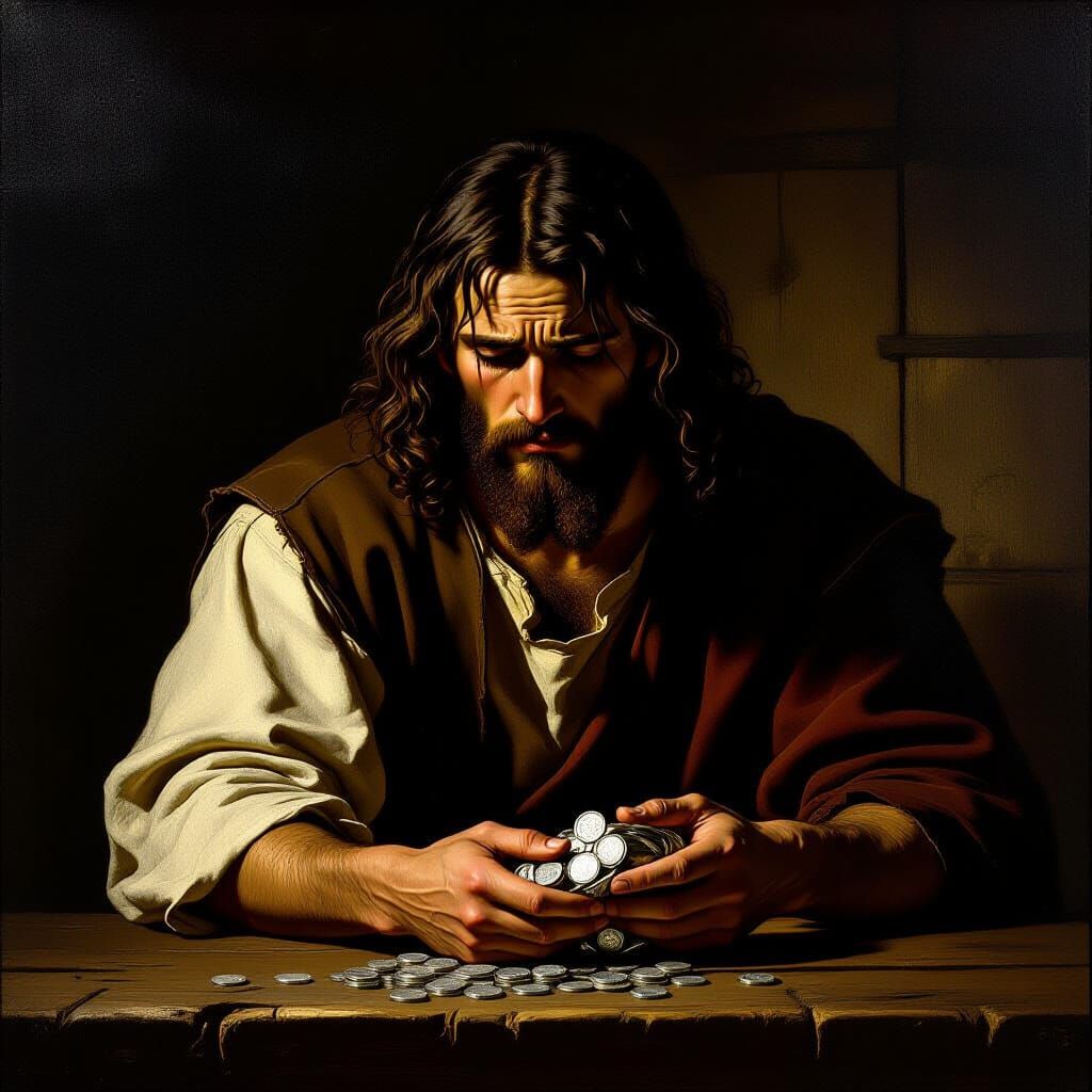 Judas Iscariot Depicted in Renaissance Oil Painting Style