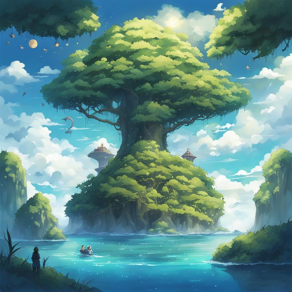 Fantasy Forest Island in Anime Style