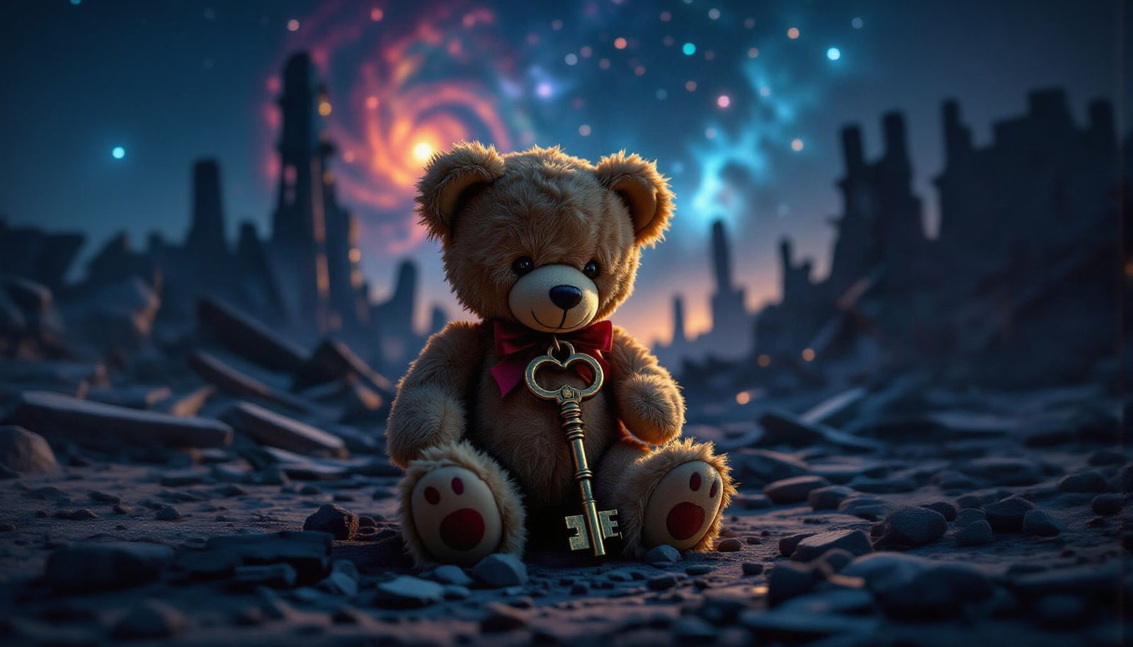 Teddy Bear with Key in Spaceship Graveyard