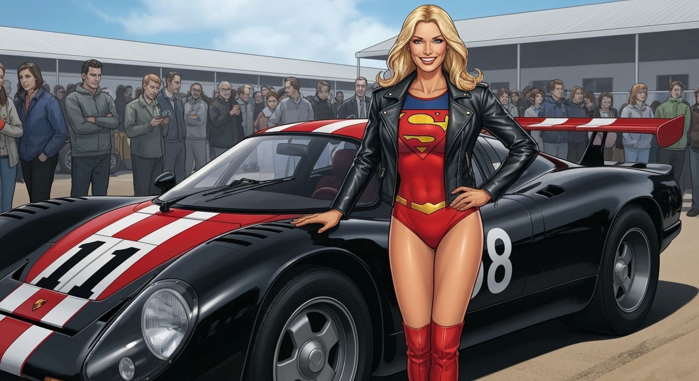 Supergirl at Le Mans in Classic Comic Book Style