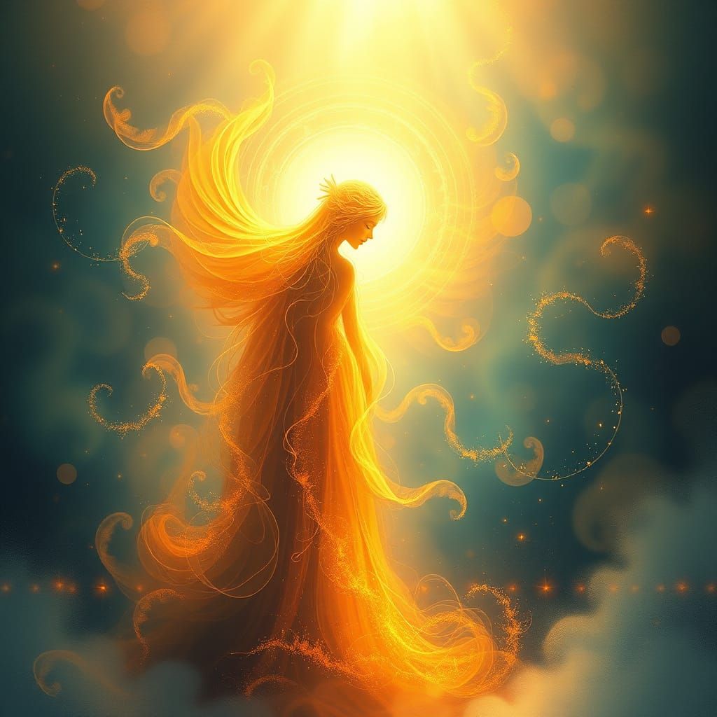 Mystical Being in Dreamlike Landscape, Ethereal Illustration