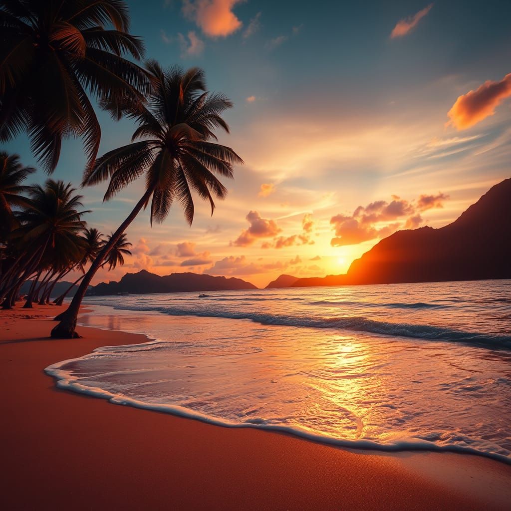 Tropical Sunset Paradise in Vibrant Color