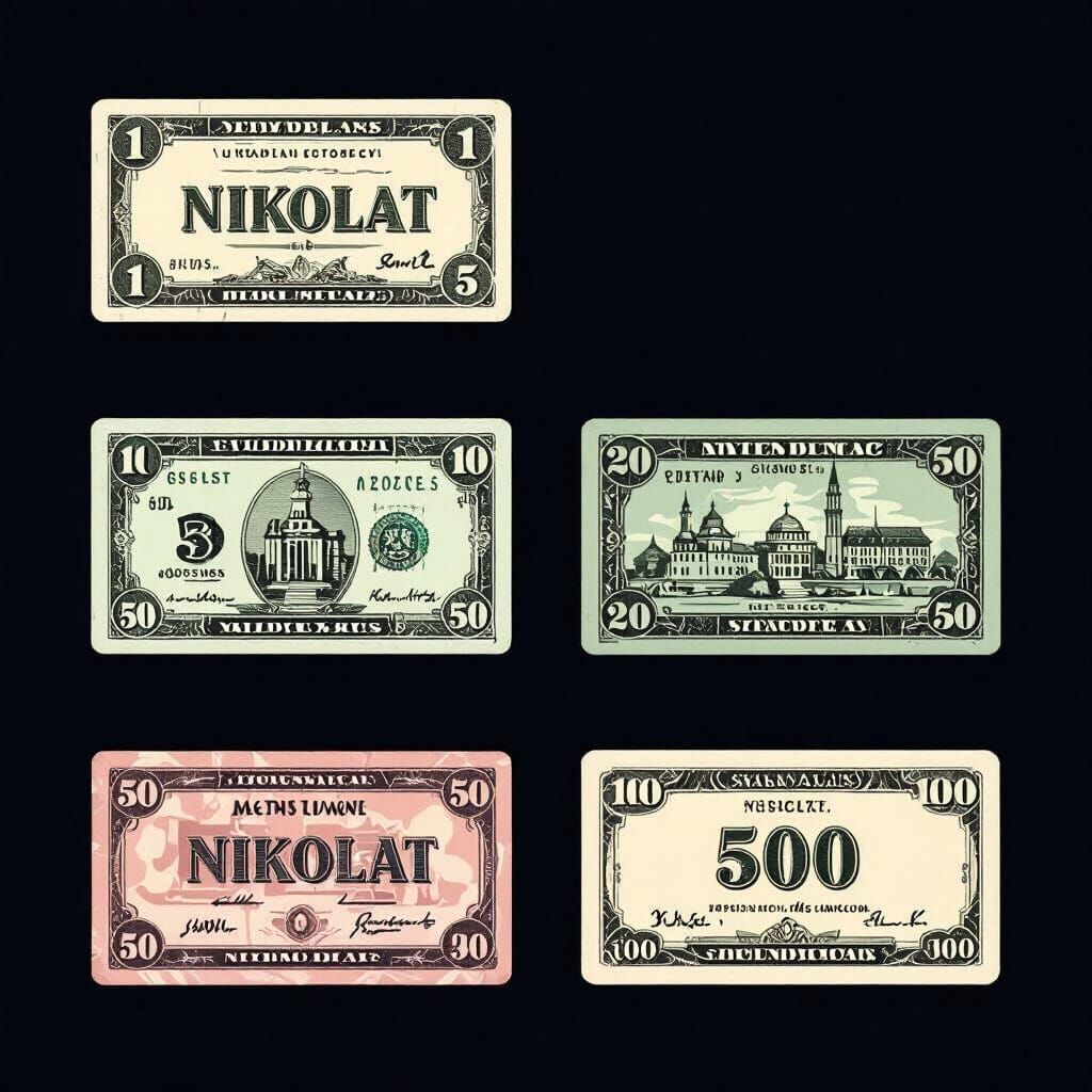 Nikolat Board Game Money Design in Minimalist Vector Art