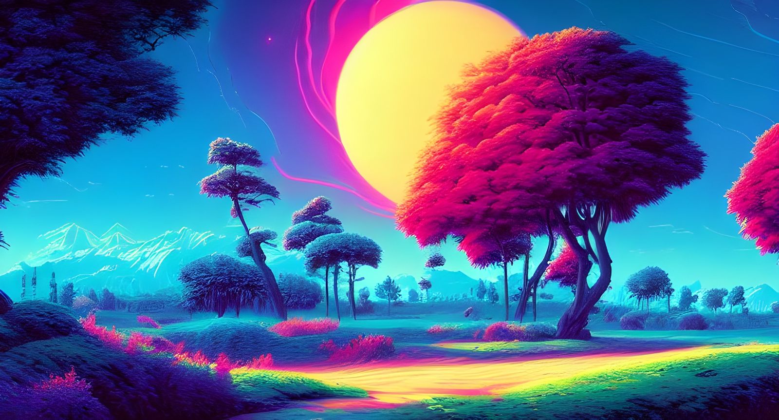 Synthwave Landscape in Groovy Neon Vista
