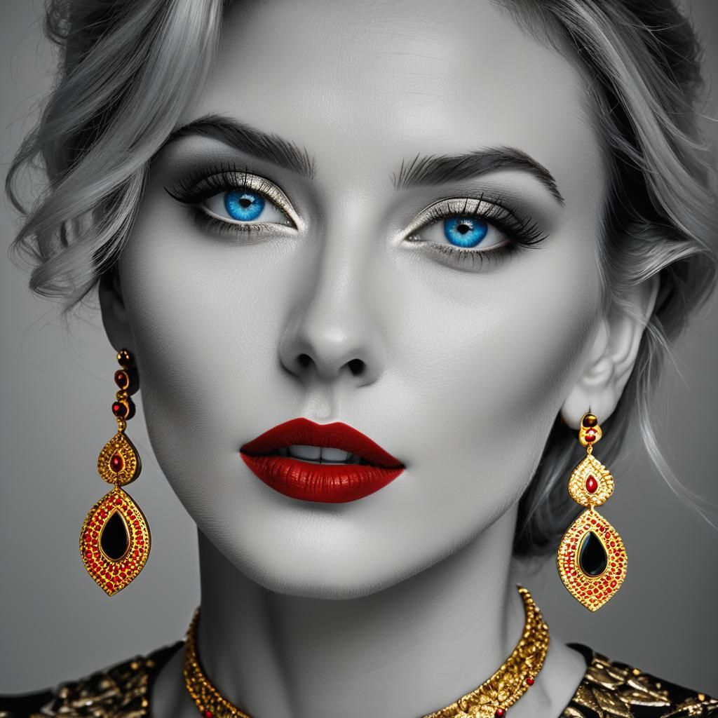 Elegant, High-Contrast Portrait in Monochrome with Pop of Co...