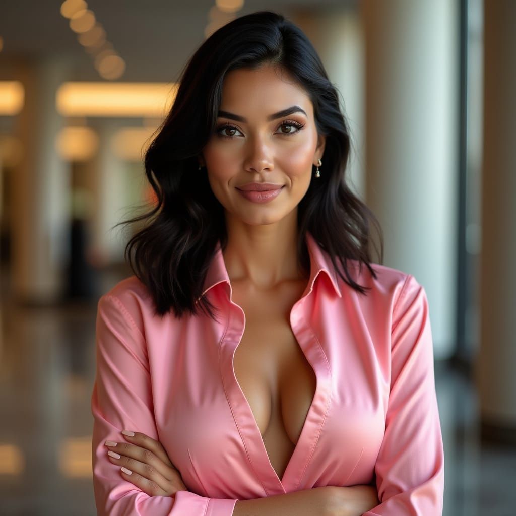 Elegant Latina Woman in Art Deco Style Banking Interior