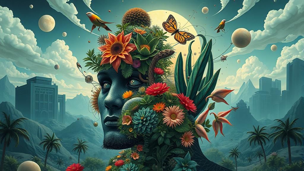 Surreal Art Deco Building with Fantasy Plant Kingdom