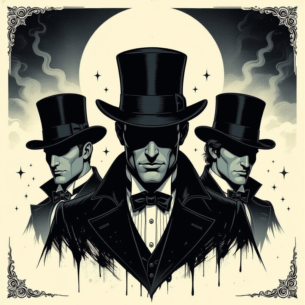 Sinister Figures in Vintage Bowler Hats as Noir Comics Art