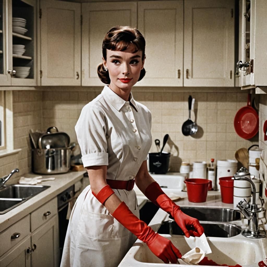 Audrey Hepburn as Stepford Wife in 1950s Kitchen