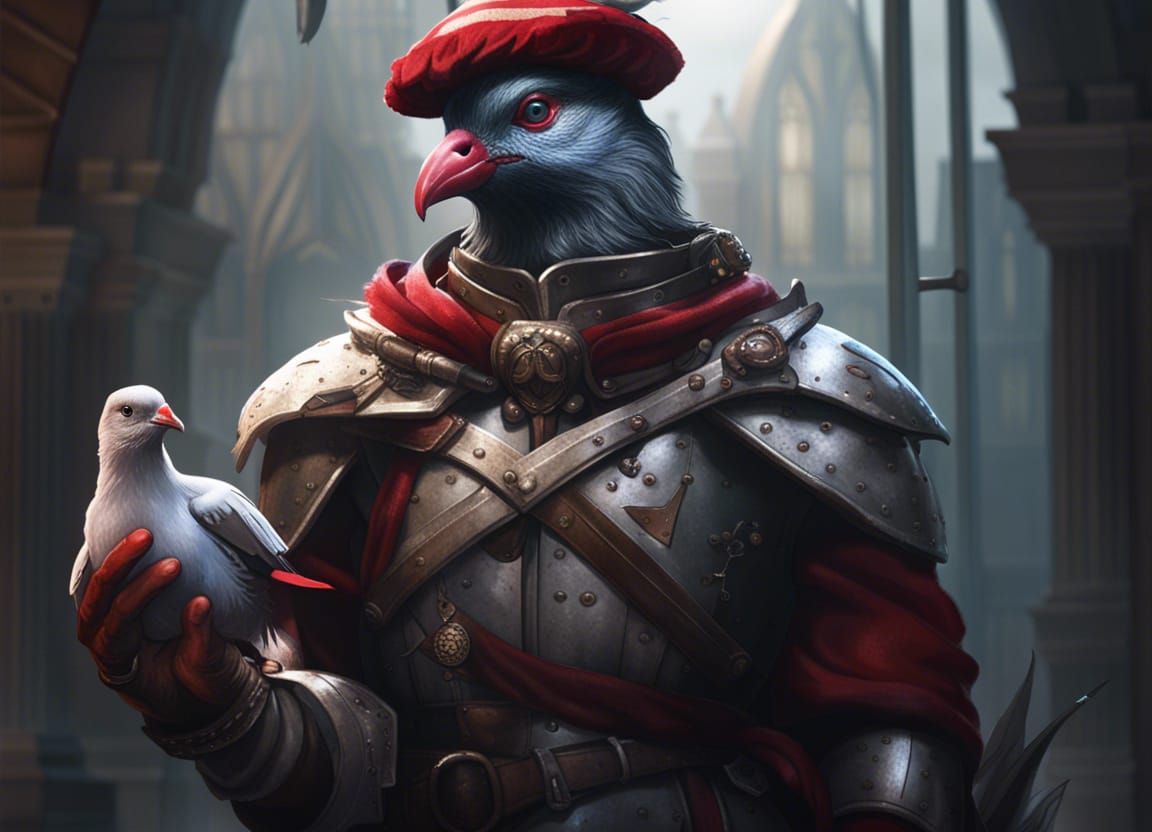Knight with Pigeon in Dark Fantasy Style