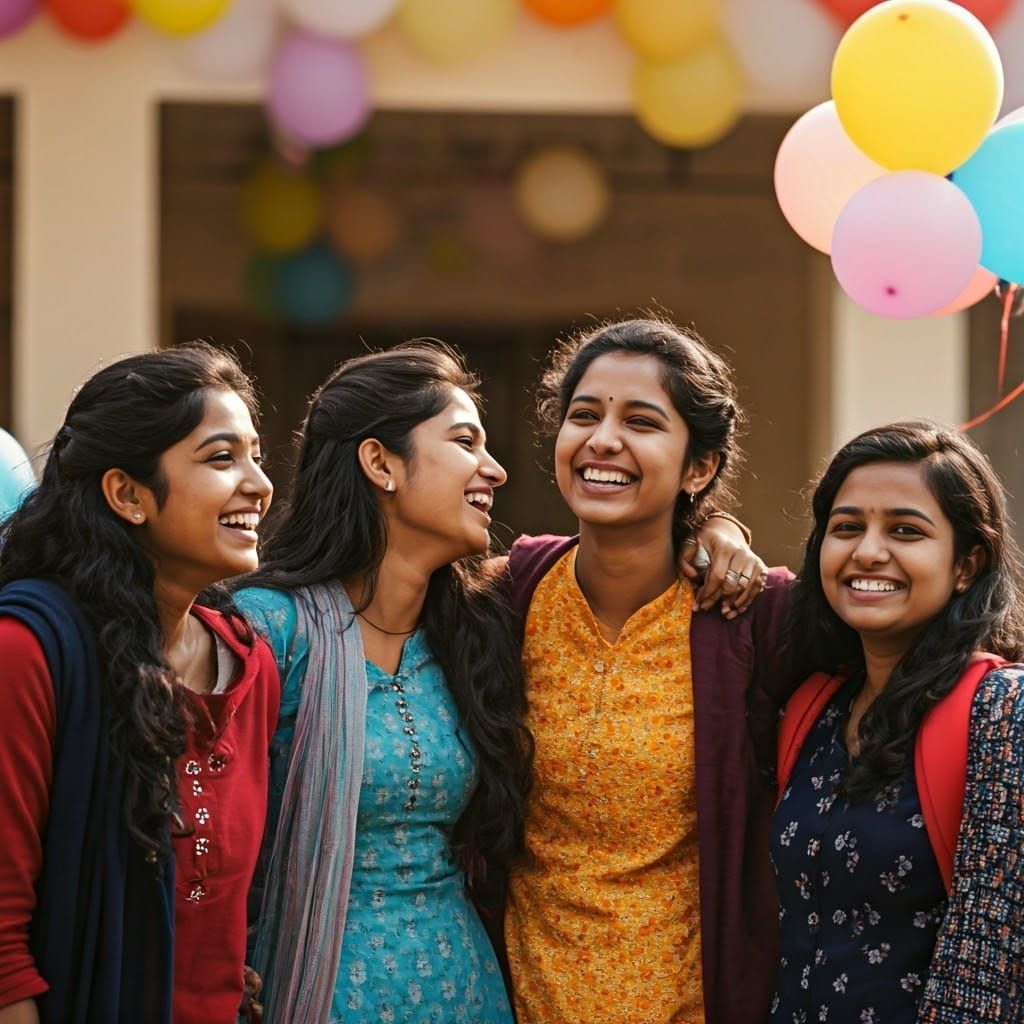 Indian College Girls Celebrate with Balloons