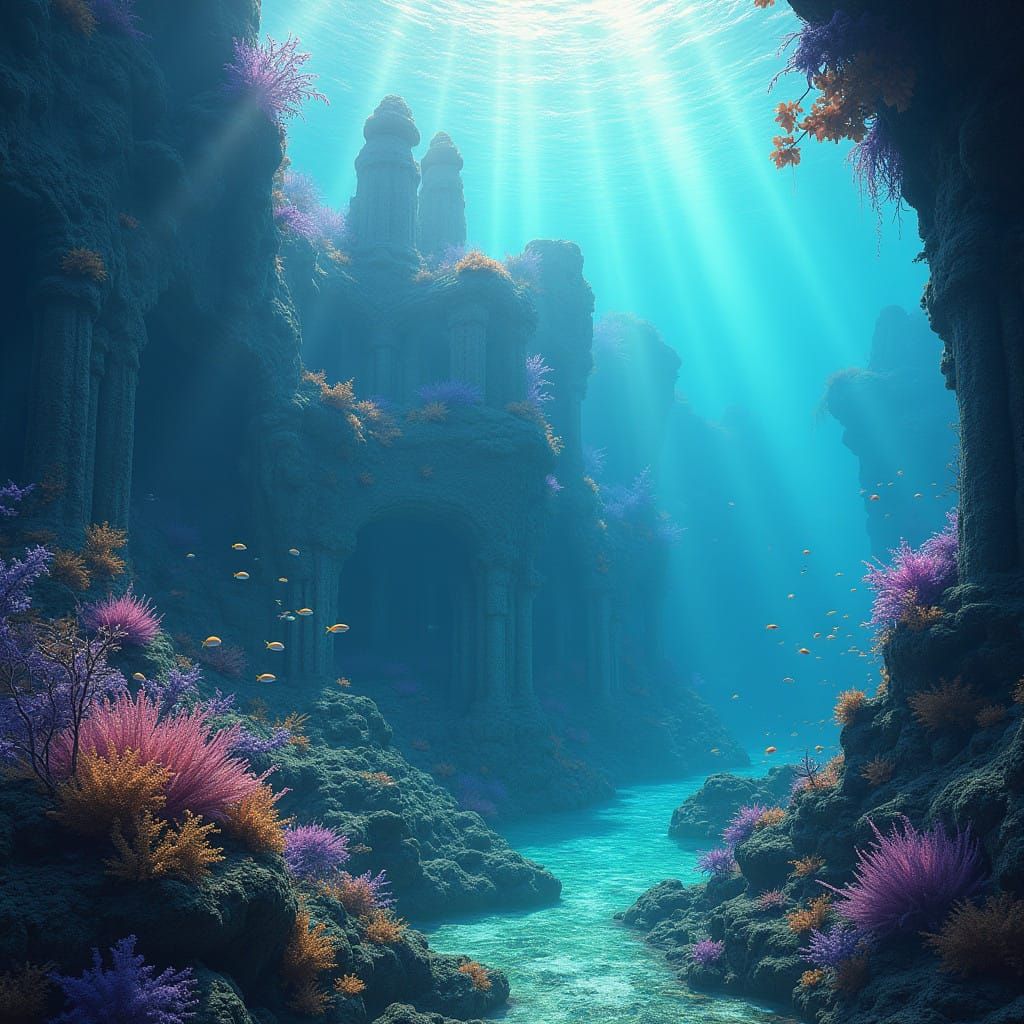 Majestic Submerged Island Paradise in Vibrant Turquoise Abys...