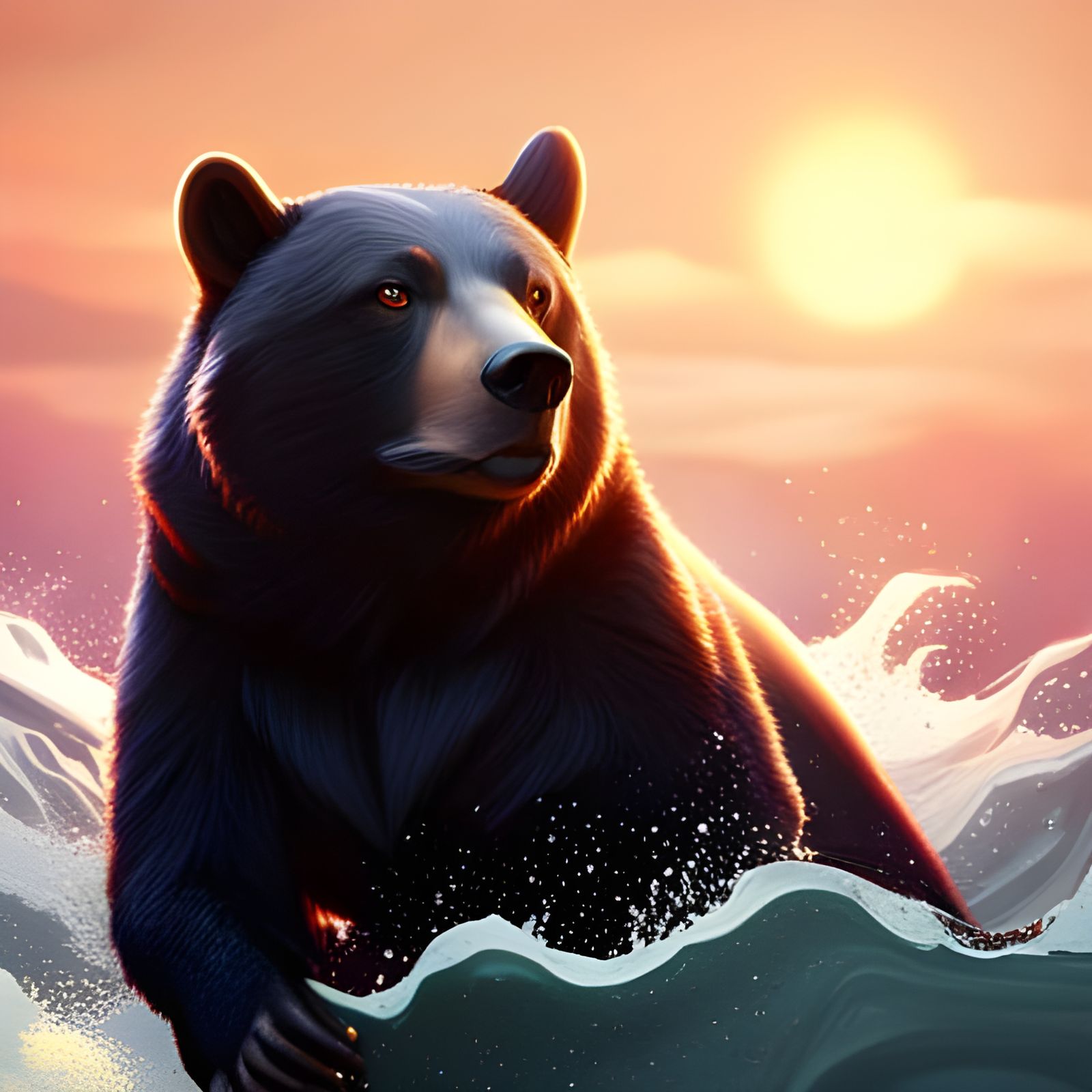 Hyperrealistic Black Bear Portrait in Splash Art Style
