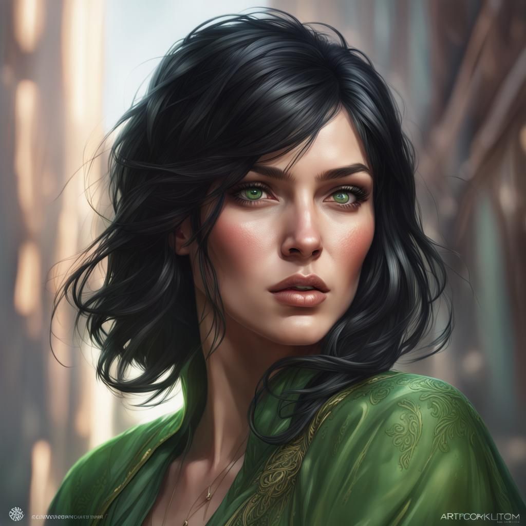 Woman with Black Hair, Hyperdetailed Portrait