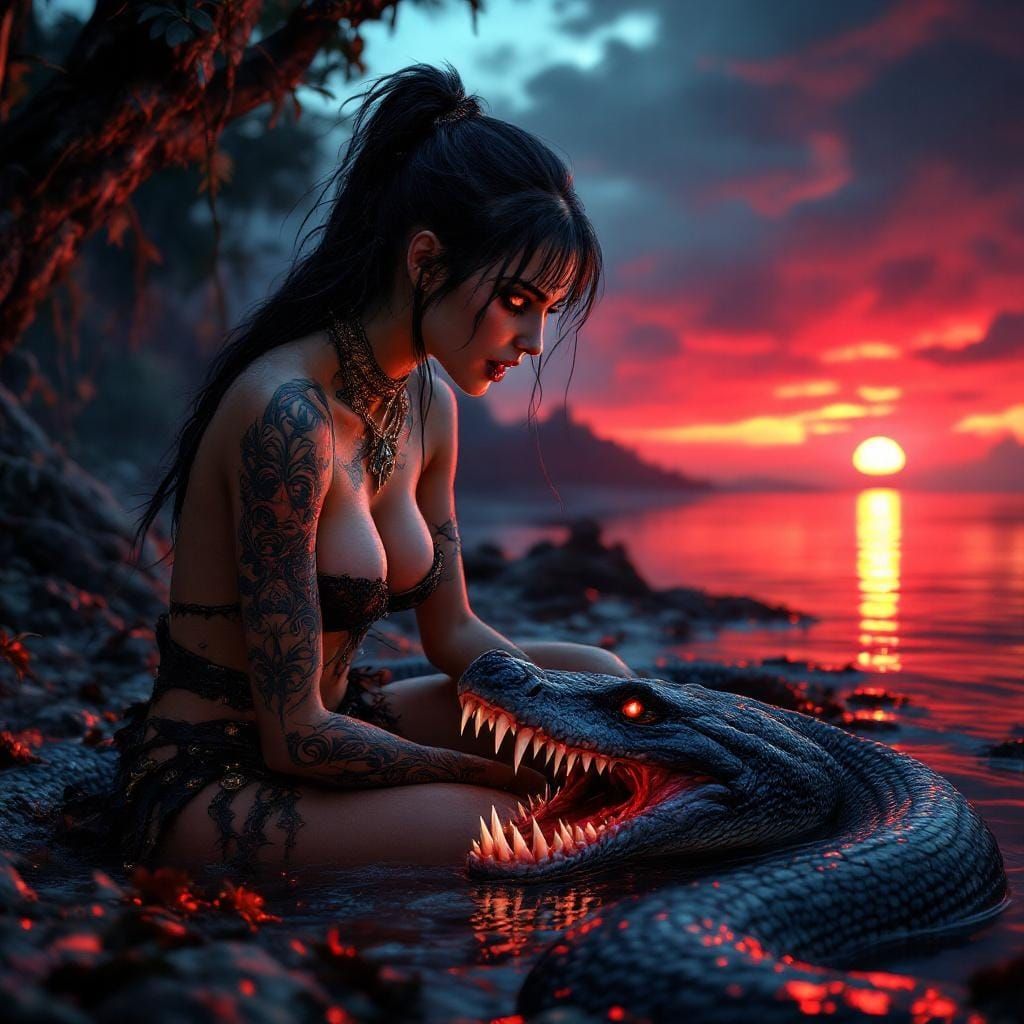 Yara, Vampiress of the Amazon, her pet serpent creature.  Sh...