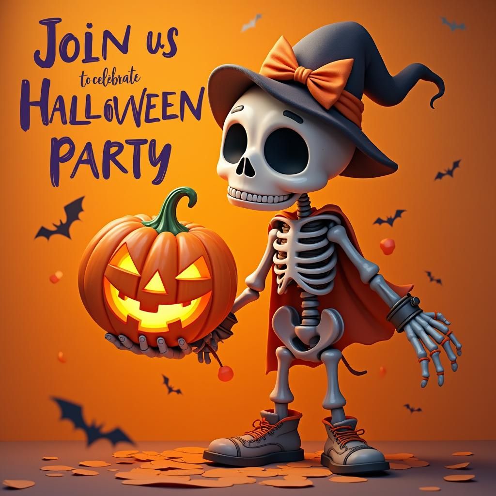 Halloween Party Cartoon Ad in Detailed Matte Style