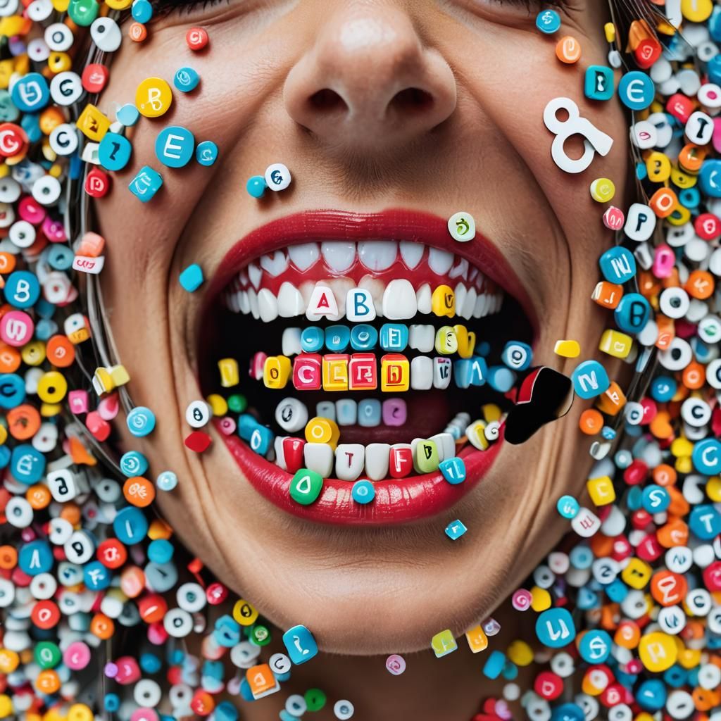 Smiling Lady Reveals ABC Teeth in Pop Art