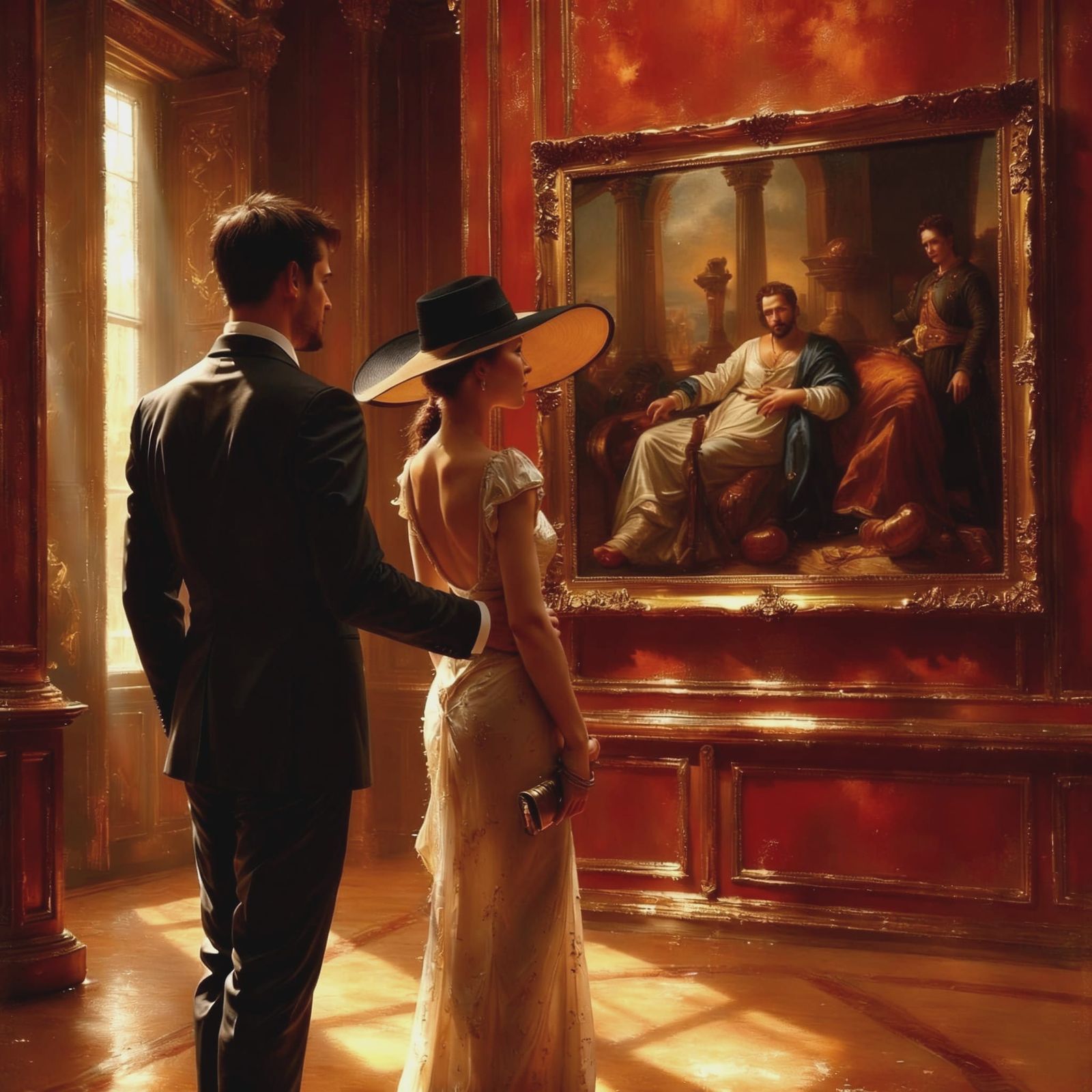 Couple Admiring Renaissance Art in Museum