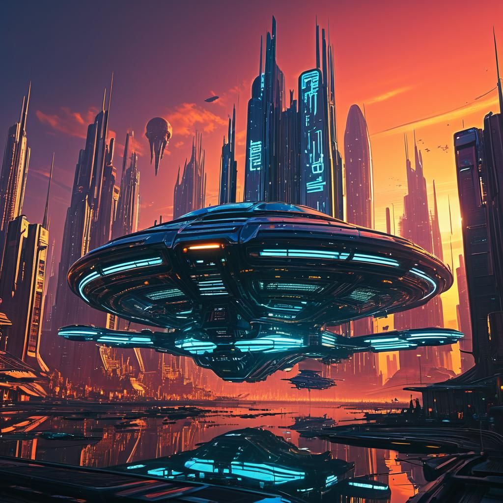 Biopunk Cityscape on Alien World in Cyberpunk Style