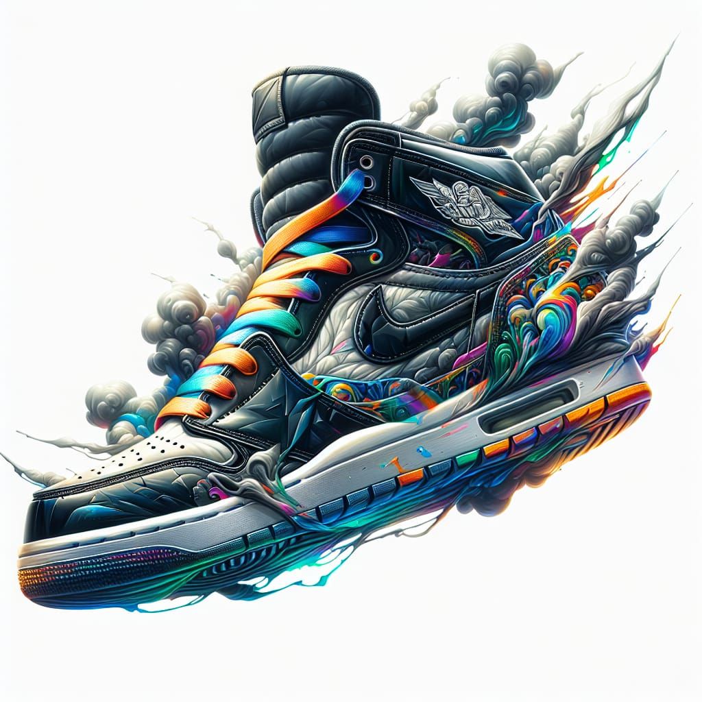 Hyper-Realistic 90s Sneaker in Street Art Style