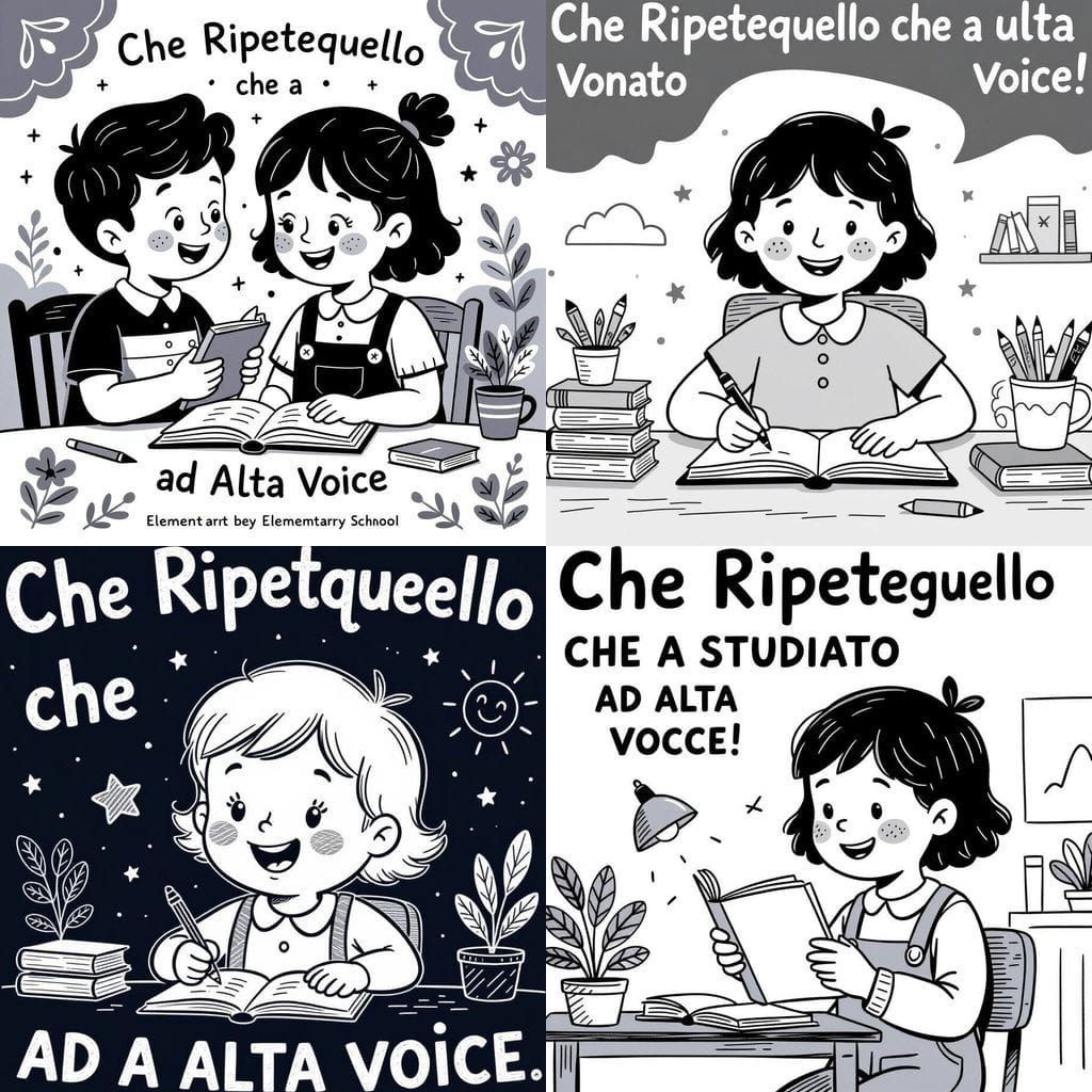 Child Learning and Repeating, Stylized Drawing for Kids