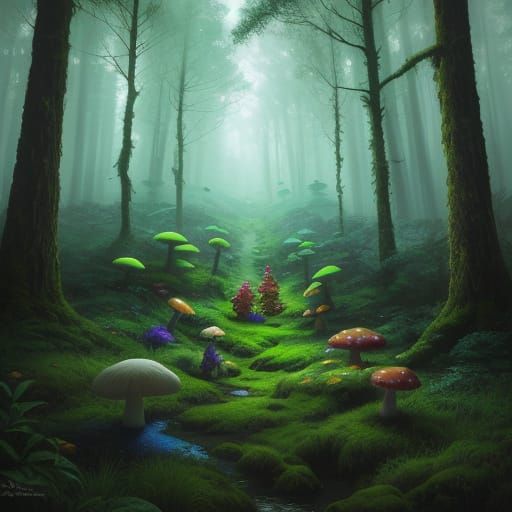 Trolls in Luminous Forest: Hyperrealistic Concept Art