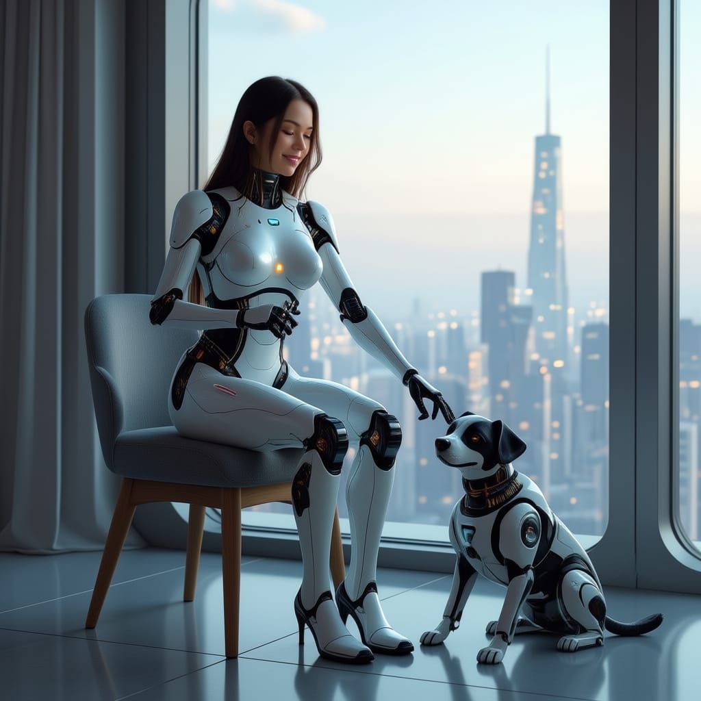 Smiling Android in Futuristic Apartment