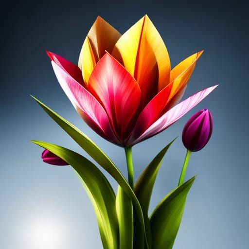 Diamond Faceted Tulip Reflecting Sunlight in Hyperdetailed G...