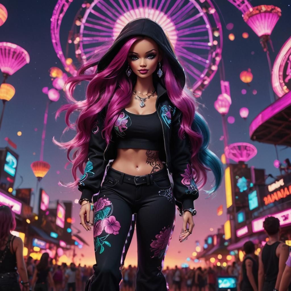 Rave Barbie Doll with Floral Tattoos