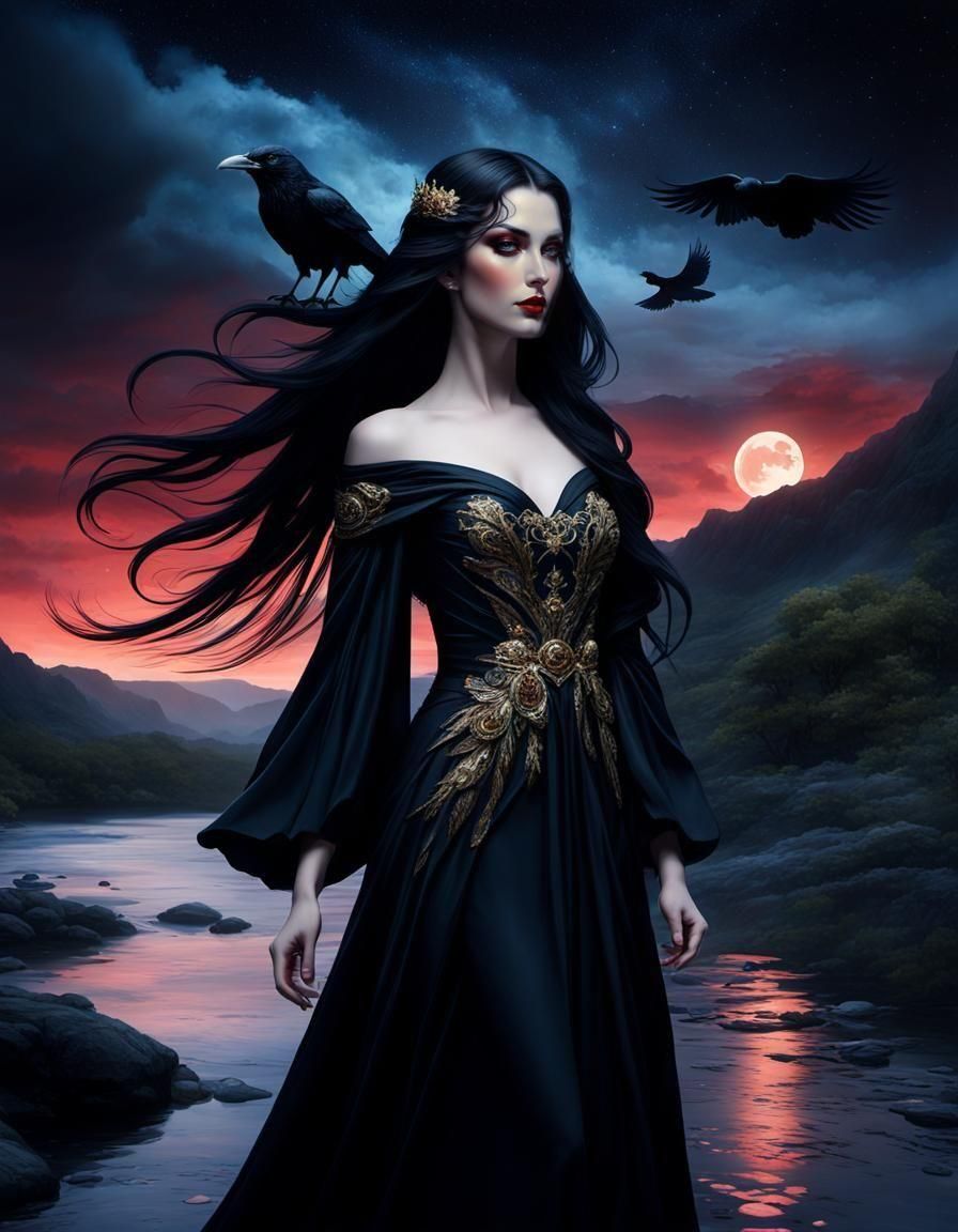 Gothic Portrait of Woman in Dark Fantasy Oil Painting