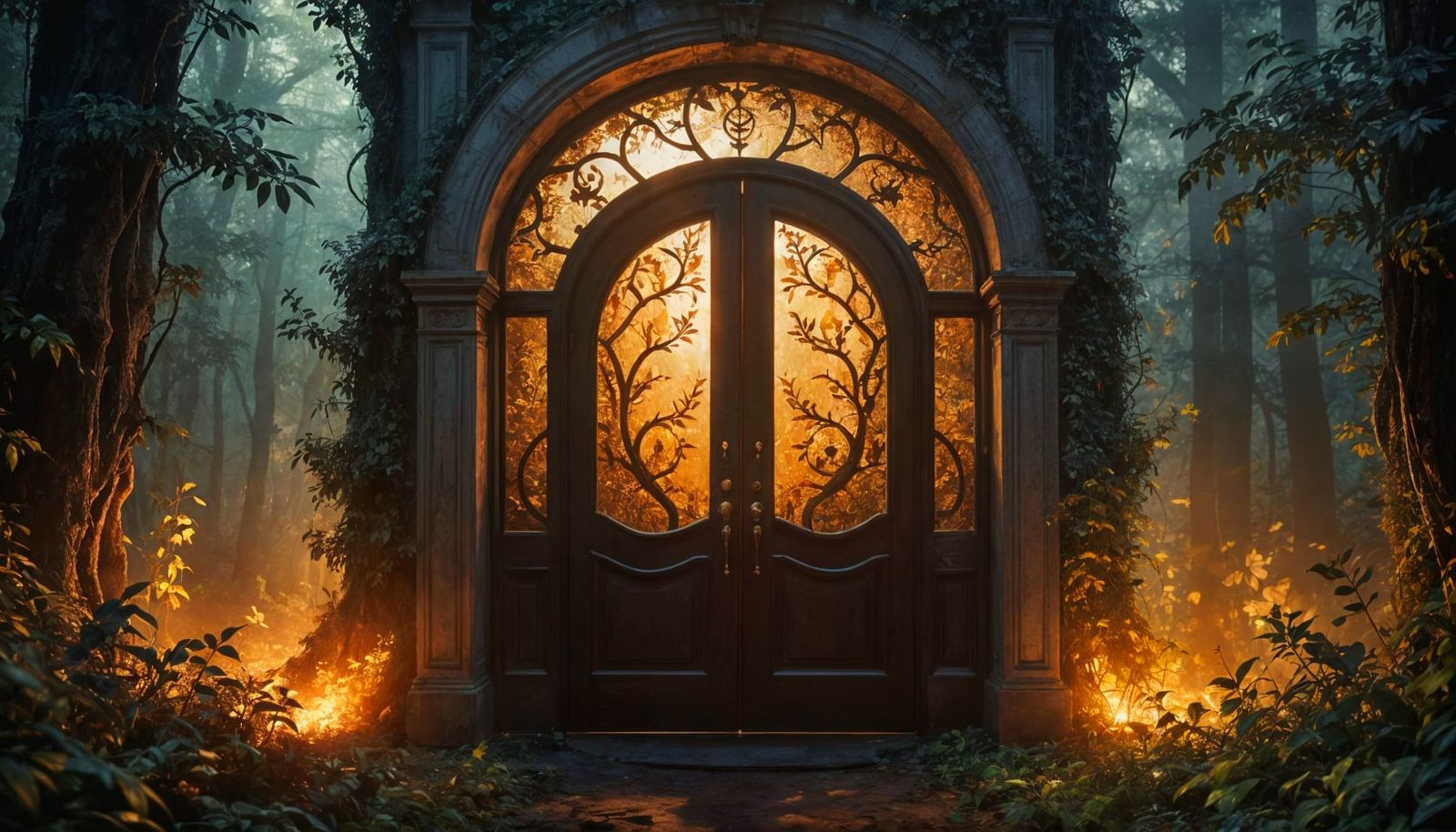 Hell Door Stands in Lush Forest, Sfumato Style