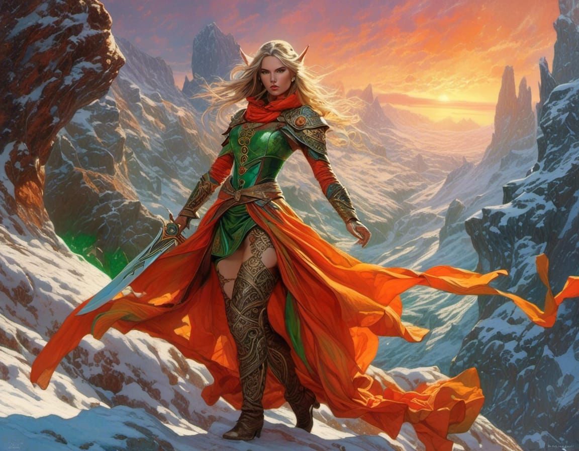 Elven Rogue Swordfight in Digital Watercolor Comic Style