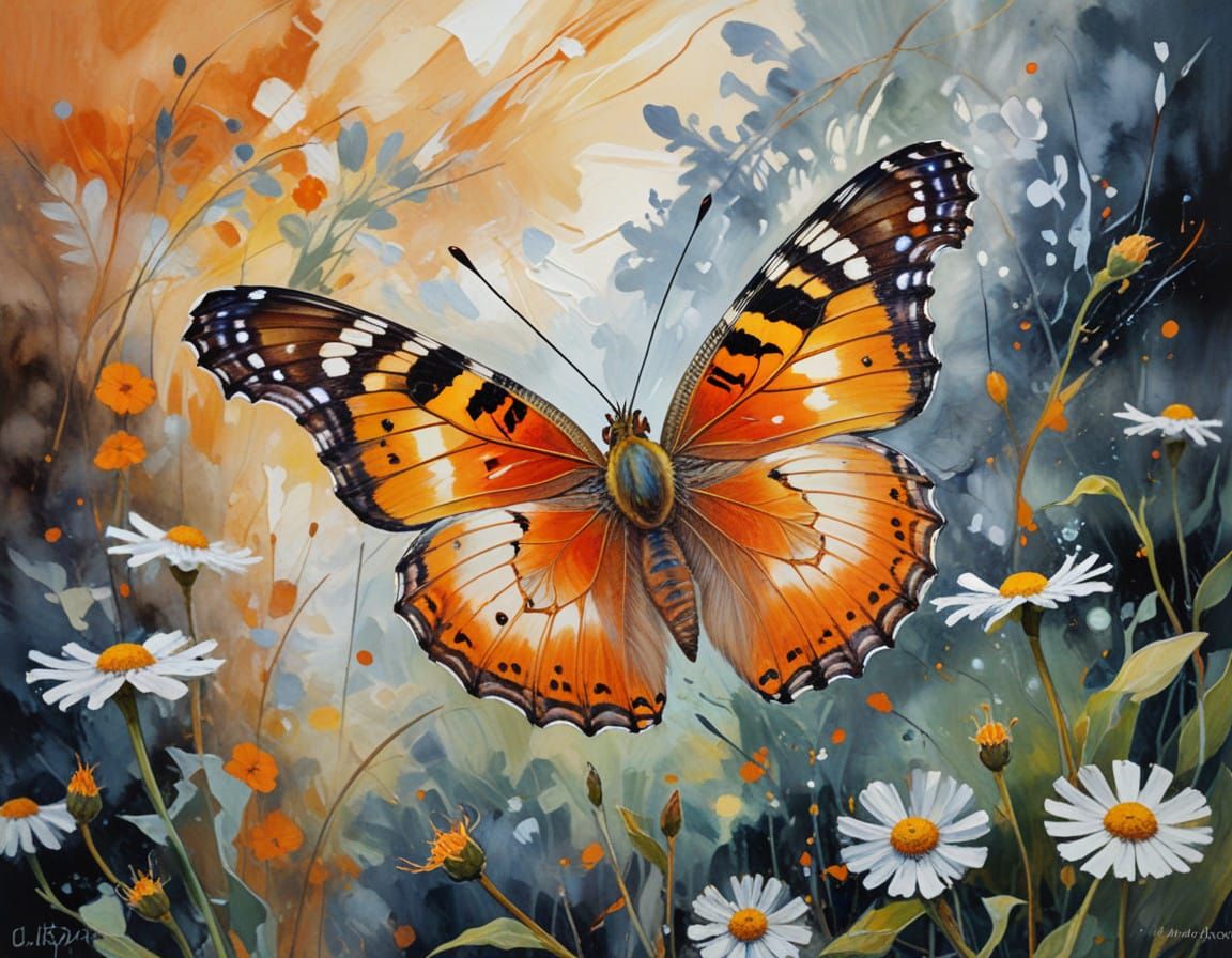 Intricate Painted Lady Butterfly in Vibrant Oil Painting Sty...